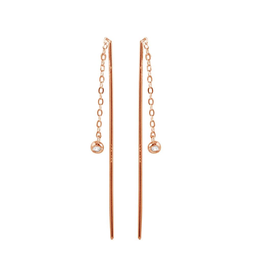 Rose Gold Plated 925 Sterling Silver CZ Chain Dangling Earrings - STE01220RGP