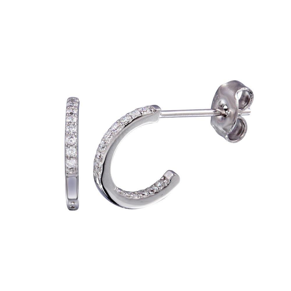 Rhodium Plated 925 Sterling Silver Semi Hoop Inside Out CZ Earring - STE01232