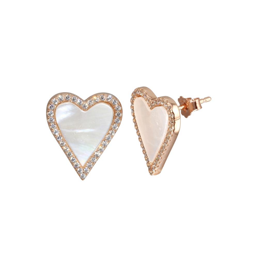 Rose Gold Plated 925 Sterling Silver CZ MOP Heart Stud Earring - STE01258RGP