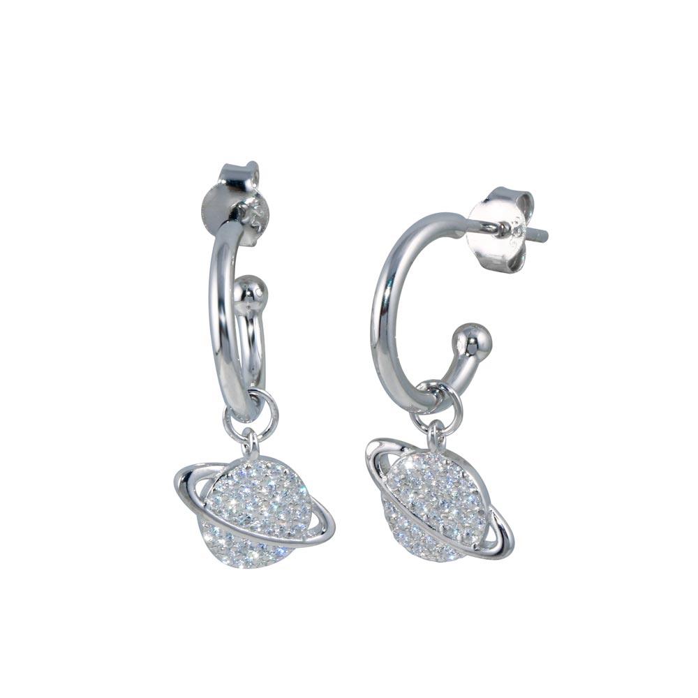 925 Sterling Silver CZ Planet Dangling Earring - STE01274