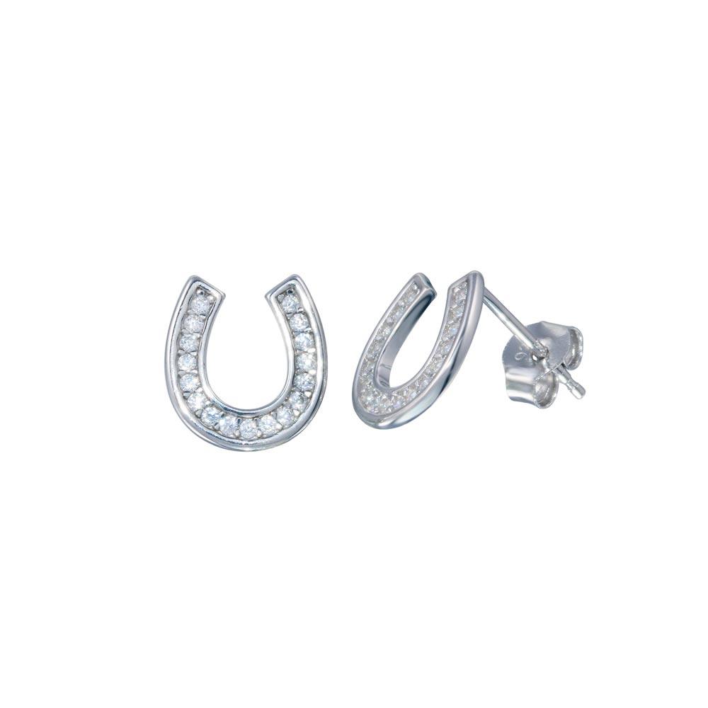 Rhodium Plated 925 Sterling Silver Horse Shoe Stud Earring - STE01275