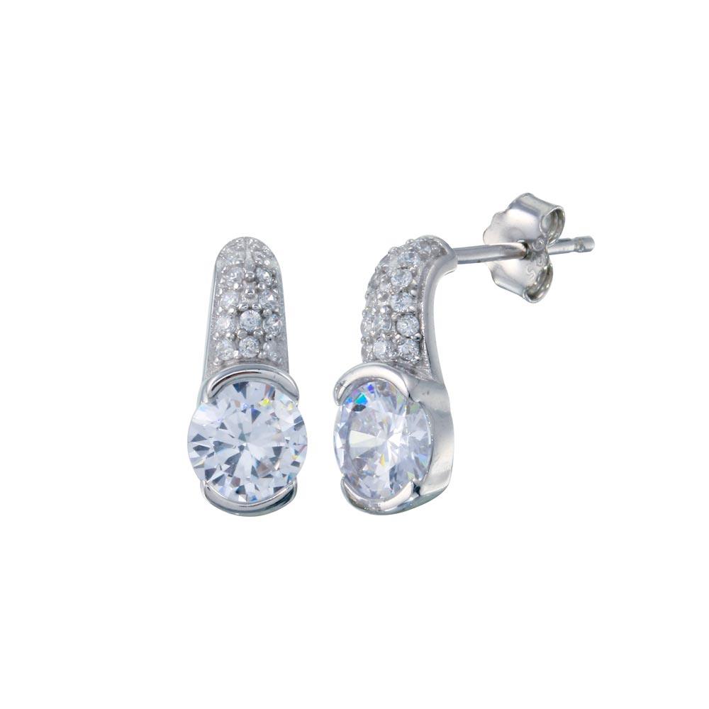 Rhodium Plated 925 Sterling Silver CZ Drop Stud Earring - STE01278