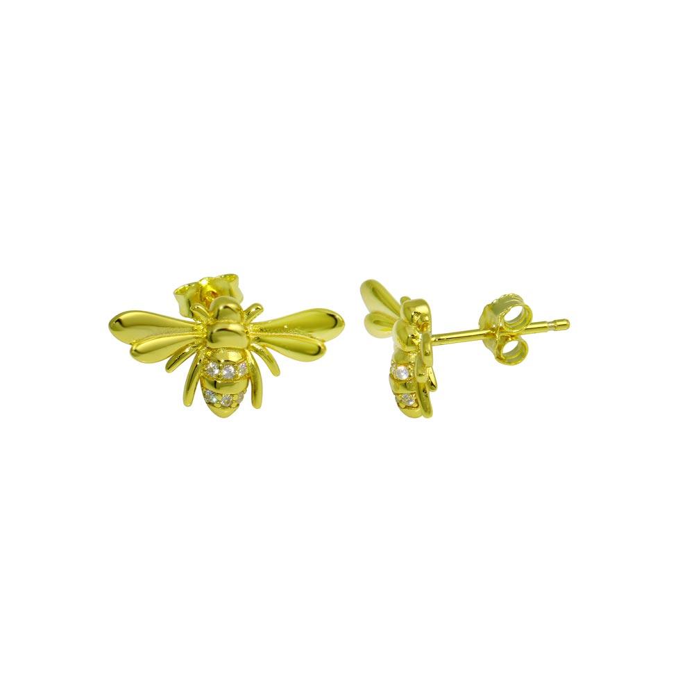 Gold Plated 925 Sterling Silver Insect CZ Stud Earring - STE01282