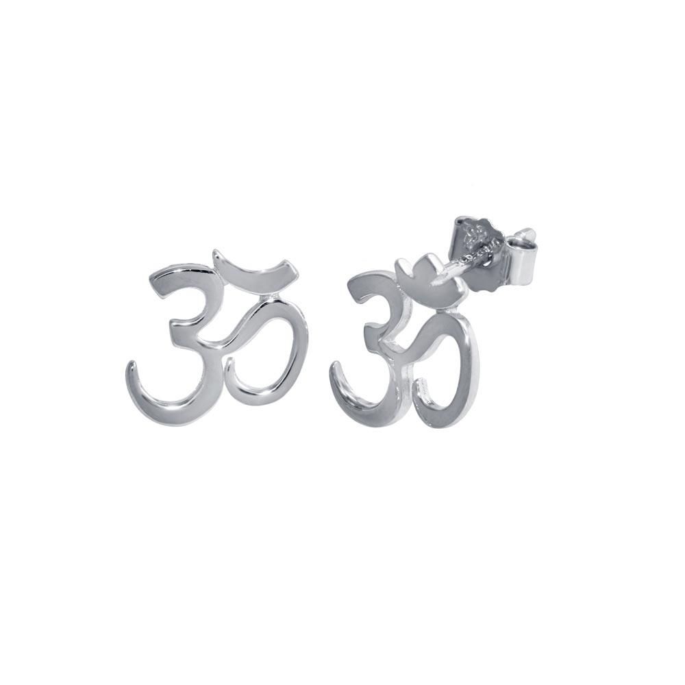 Rhodium Plated 925 Sterling Silver Om Aum Stud Earring - STE01292