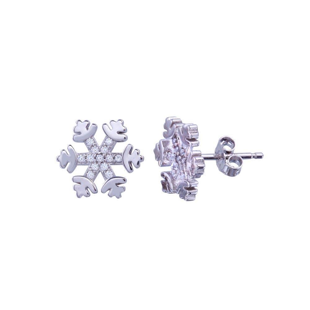 Rhodium Plated 925 Sterling Silver CZ Snow Flakes Earring - STE01309