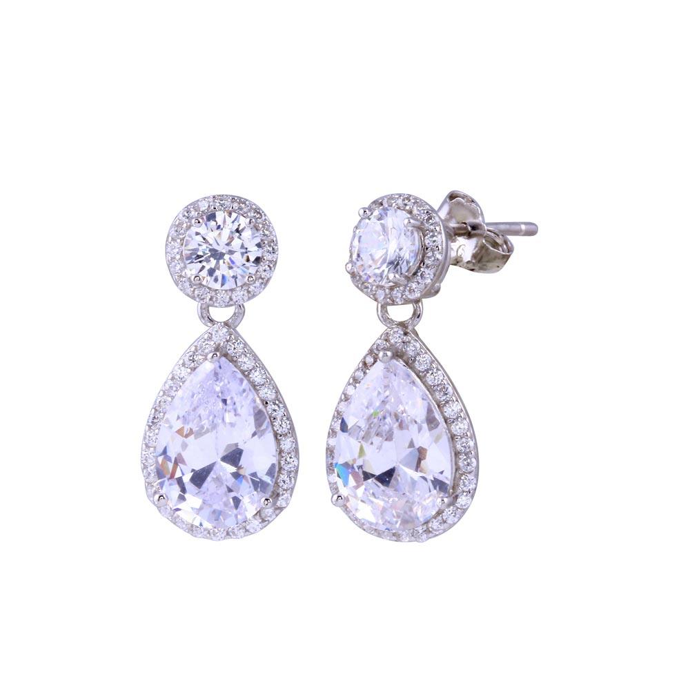 Rhodium Plated 925 Sterling Silver Teardrop CZ Earring - STE01312