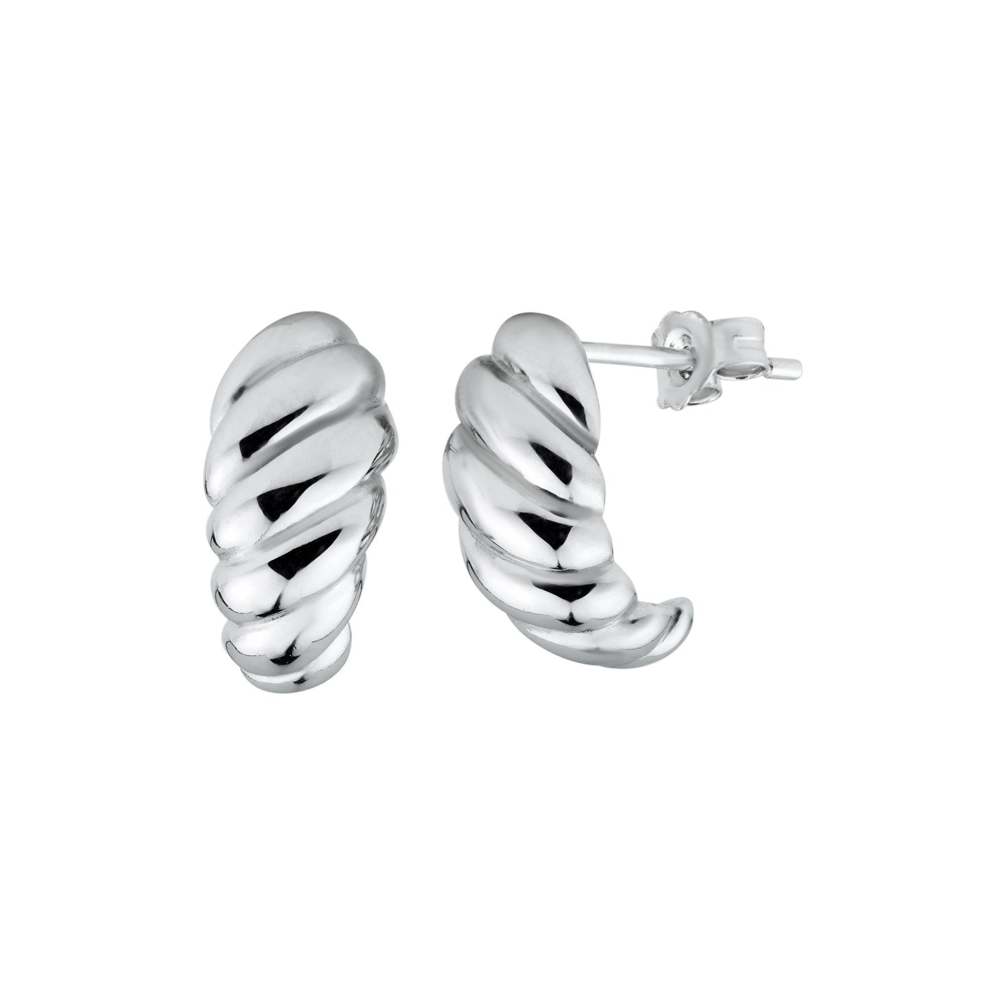 Rhodium Plated 925 Sterling Silver Small Semi Hoop Braid Design Earring - STE01329