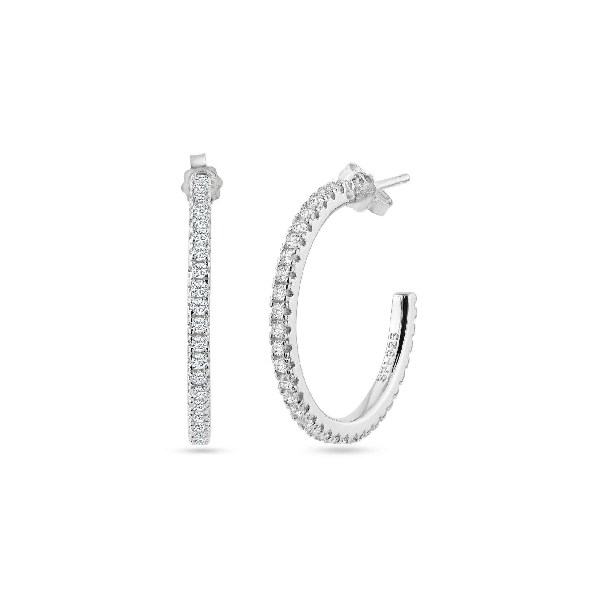 STE01351 - Rhodium Plated Eternity Clear CZ Hoop Earring 24mm