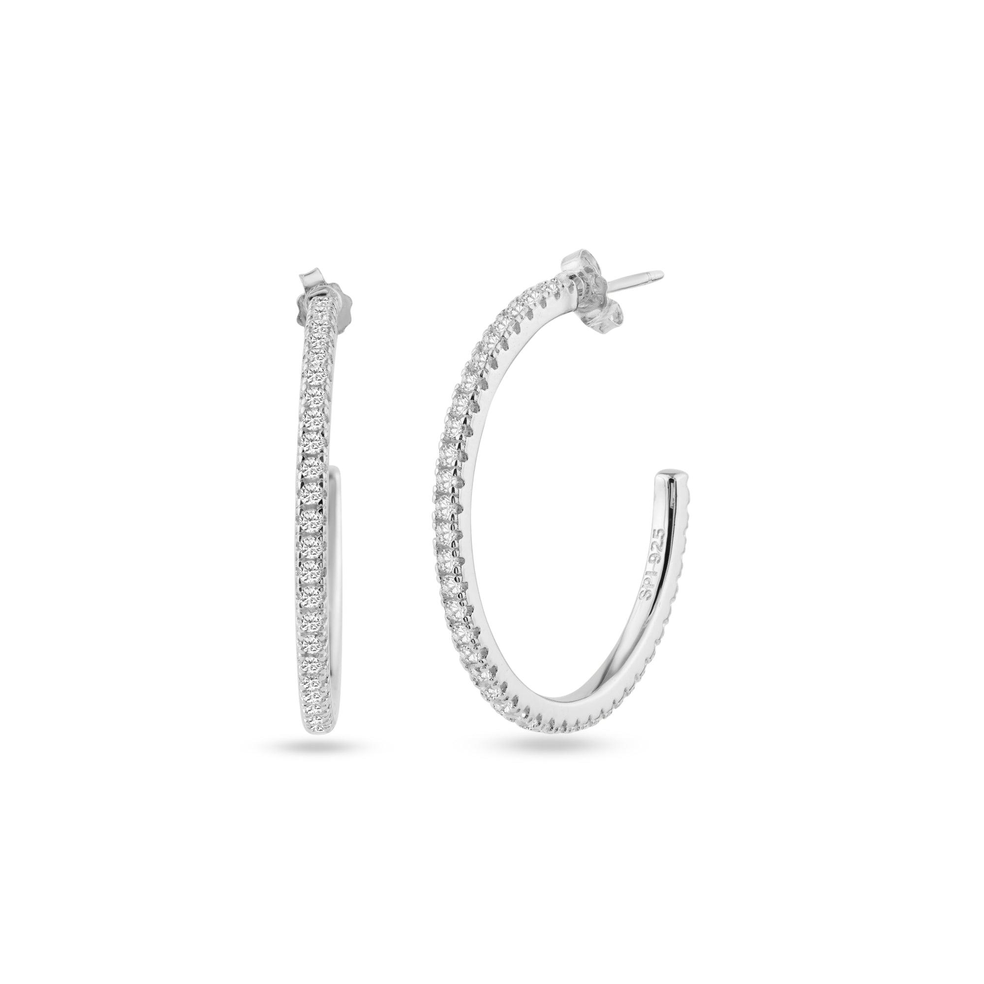 STE01352 - Rhodium Plated Eternity Clear CZ Hoop Earring 29mm