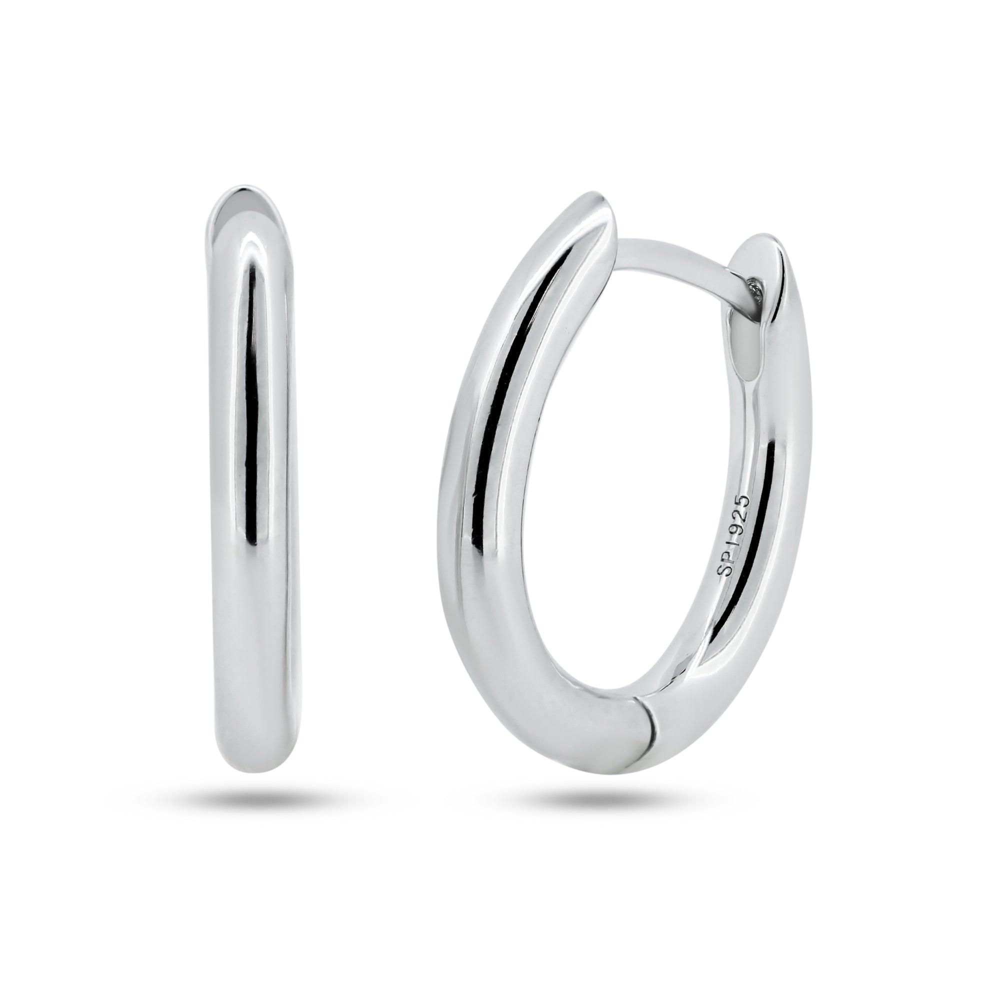 Sterling Silver Rhodium Plated Oval Hoop Earring - STE01356RH