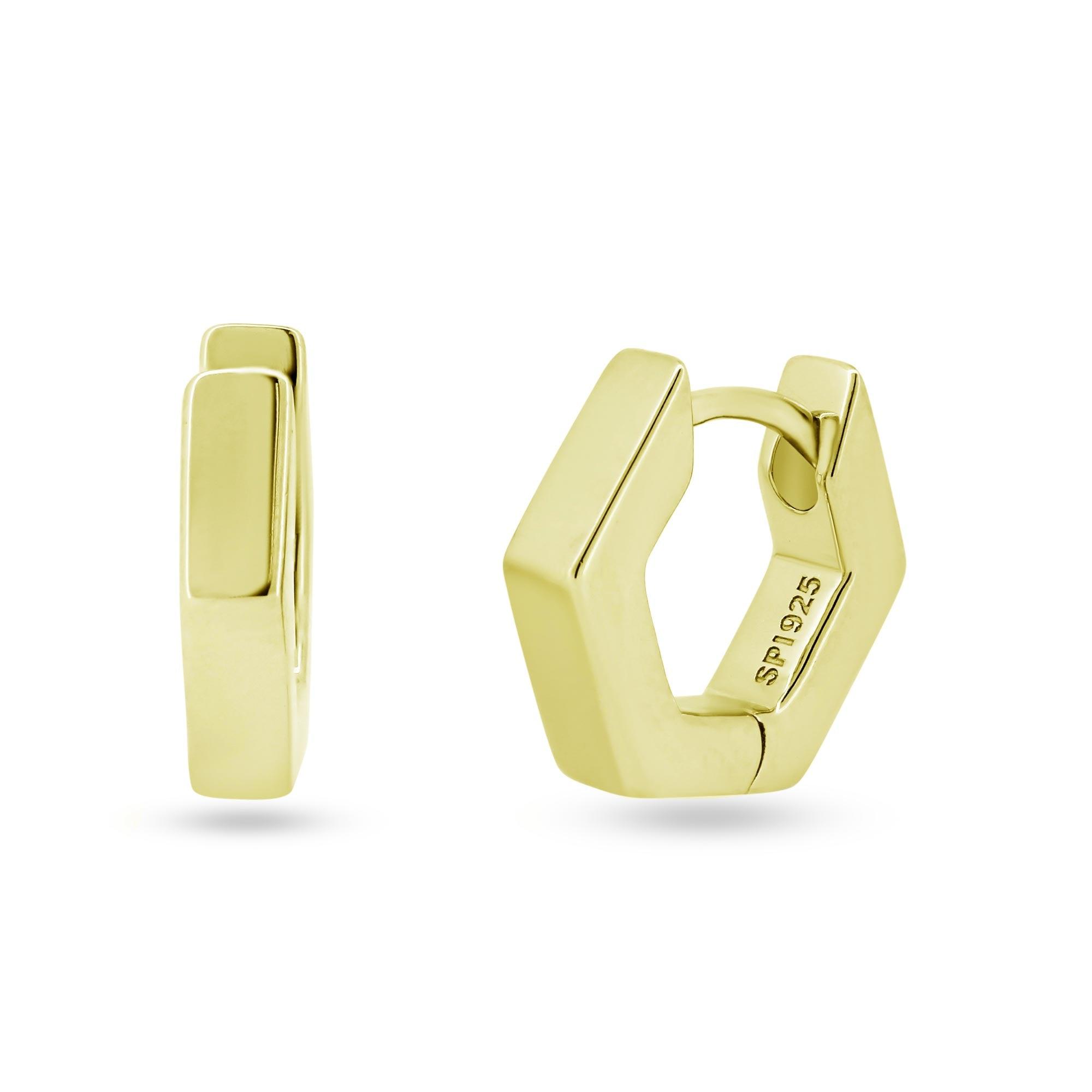 Sterling Silver Gold Plated Hexagon Huggie Hoop Earring 11.7mm - STE01358GP