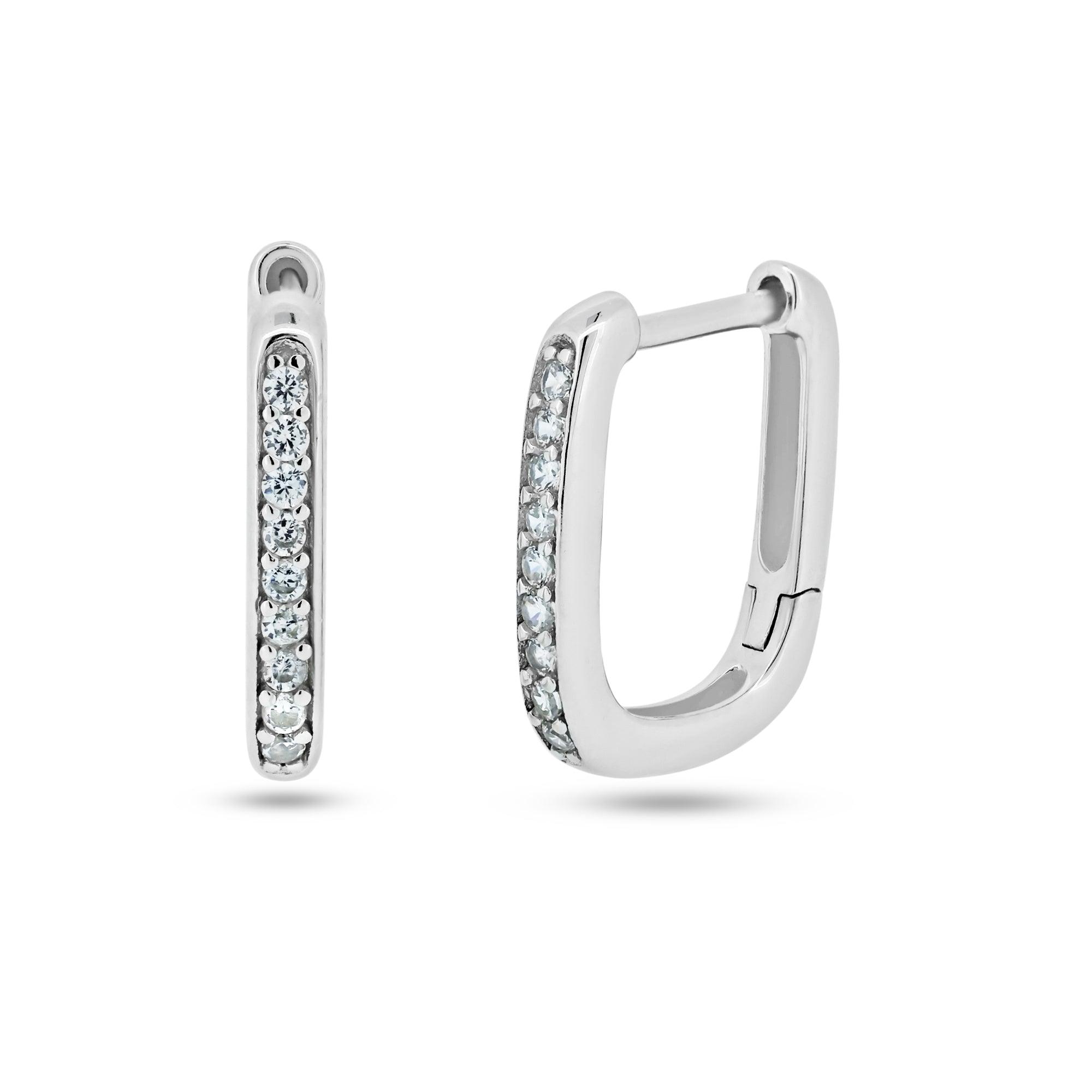 Sterling Silver Rhodium Plated Rectangular CZ Hoop Earring - STE01360