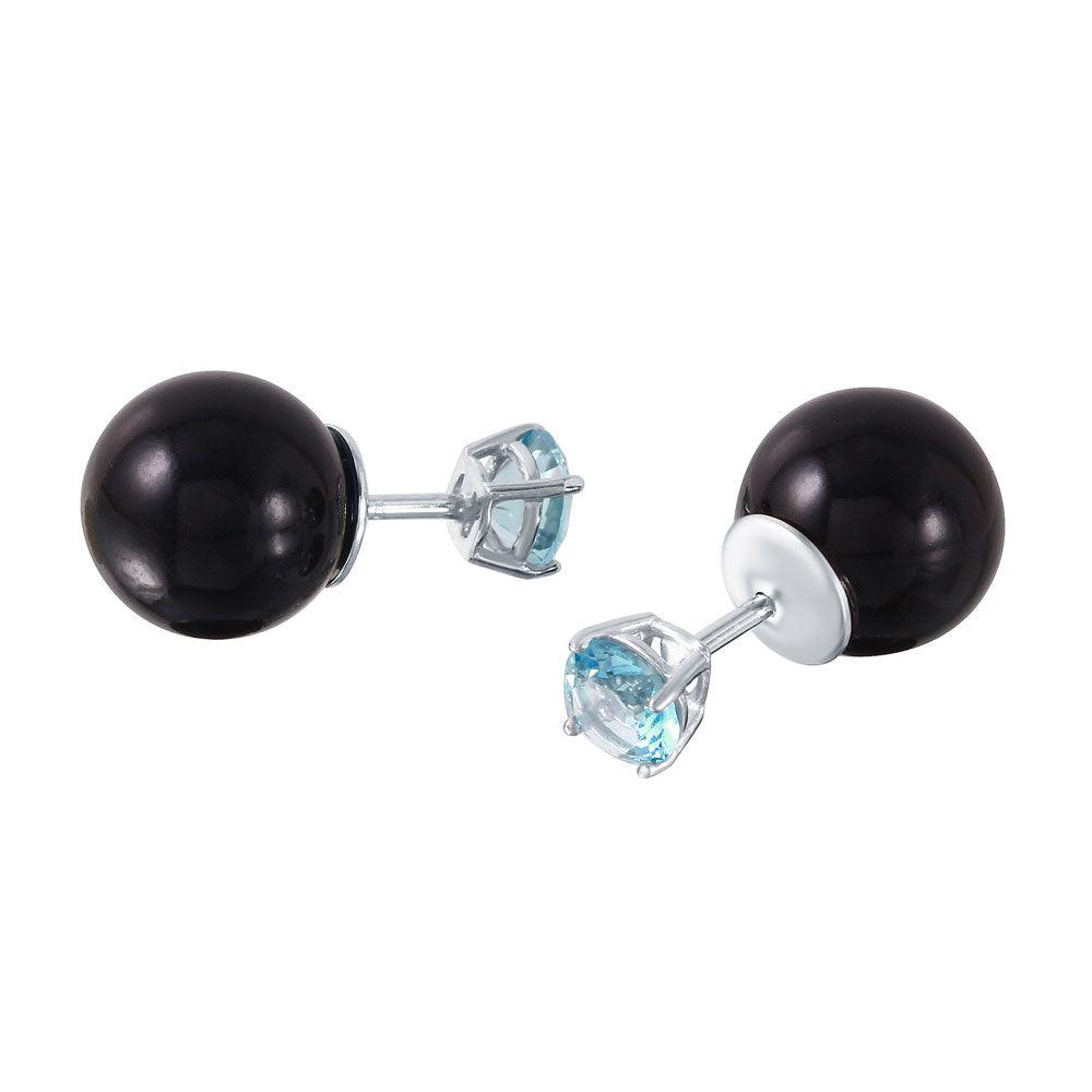 925 Sterling Silver Light Blue Black Synthetic Pearl Front and Back  Earring - STE01000MAR