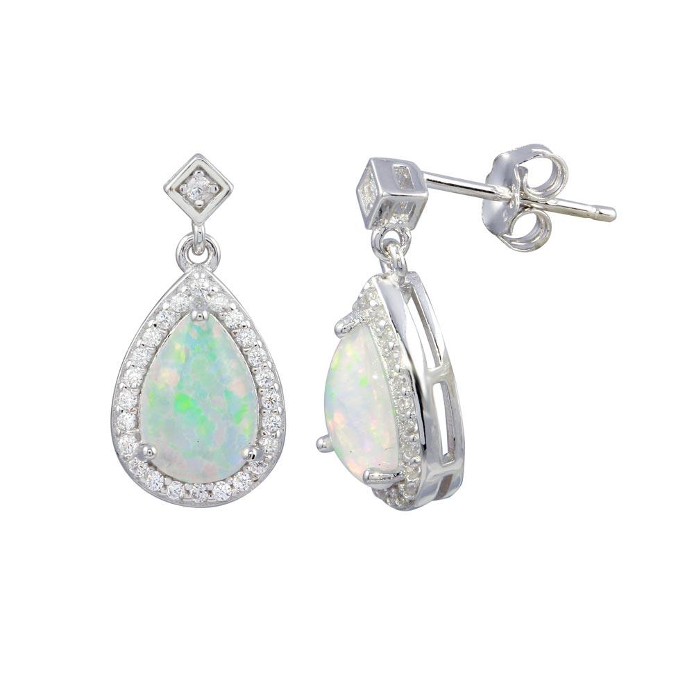 Rhodium Plated 925 Sterling Silver Teardrop Synthetic Opal with CZ - STE01185