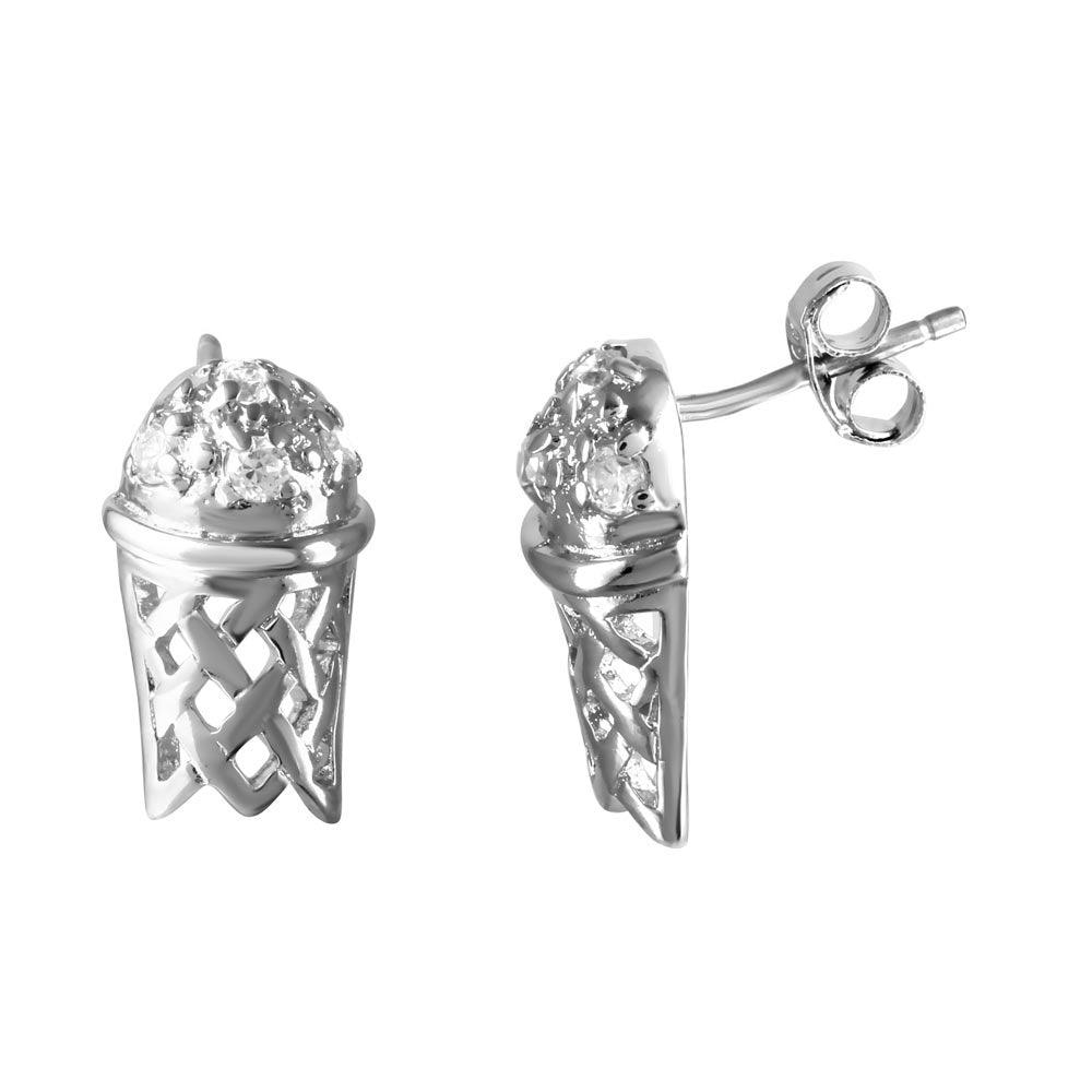 Final Price-Rhodium Plated 925 Sterling Silver Basketball Hoop CZ Men's Earrings - STEM035