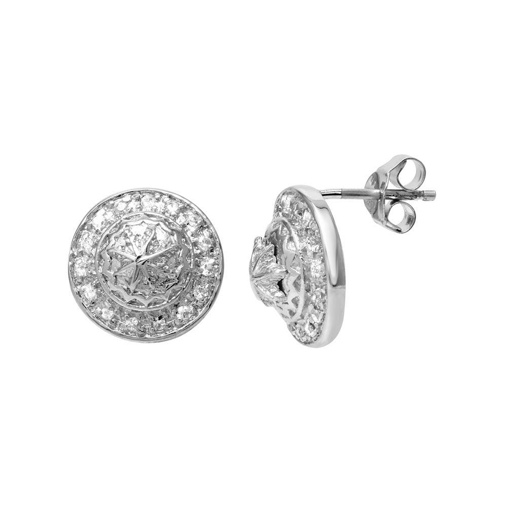 Final Price-Rhodium Plated 925 Sterling Silver Round Clear CZ Stud Earring - STEM038