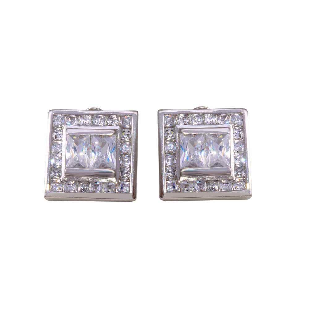 Final Price-Rhodium Plated 925 Sterling Silver Square Clear CZ Stud Earring - STEM108