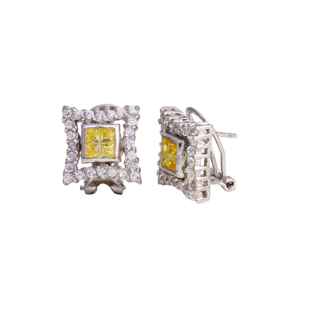 Final Price-Rhodium Plated 925 Sterling Silver Yellow Square DC CZ Design Men's Earrings - STEM138YLW