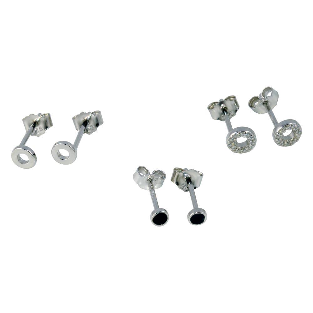 Rhodium Plated 925 Sterling Silver Plain Round CZ Round and Round Black CZ Stud Set - STES00005