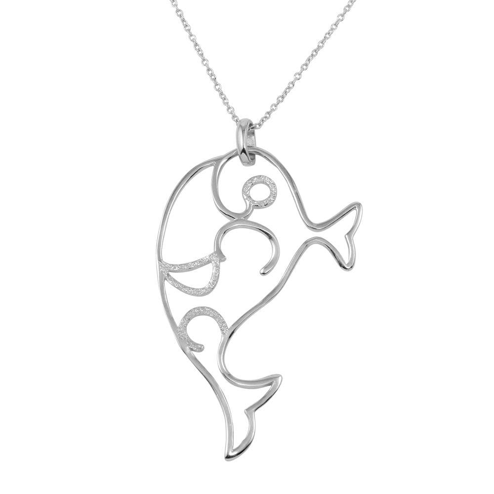 Closeout-High Polished 925 Sterling SilverWhale Design Pendant Necklace - STP00286