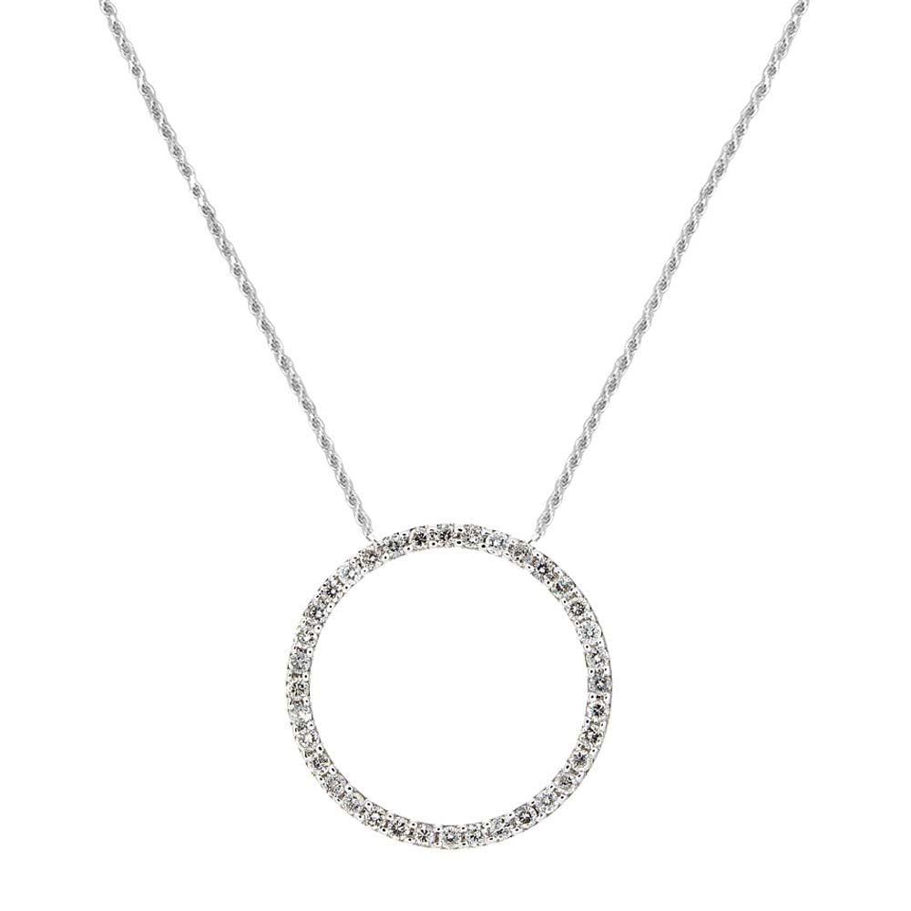 Silver 925 Clear CZ Rhodium Plated Open Circle Necklace 27mm - STP00418