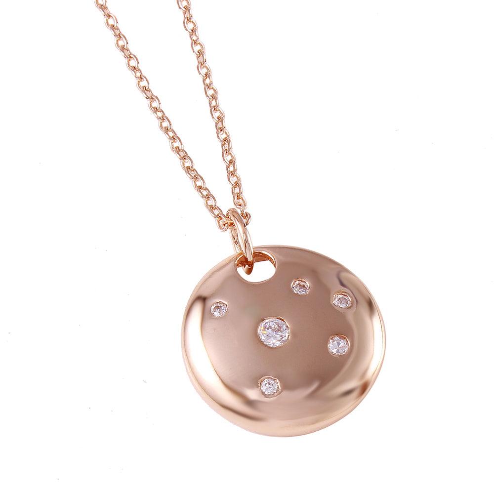 Closeout-Silver 925 Rose Gold Plated Round Shield Pendant Necklace - STP00434RGP