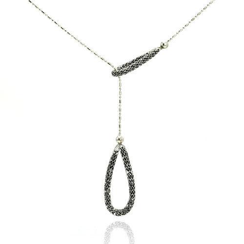 Closeout-Rhodium Plated 925 Sterling Silver Double Loop End Necklace - STP00578BLK