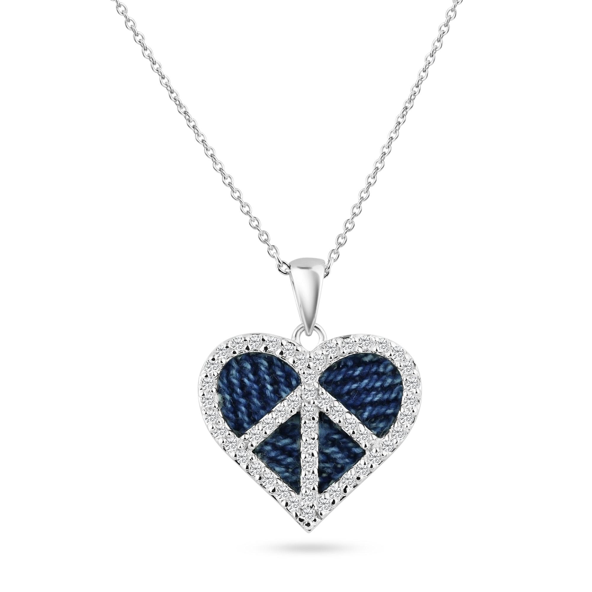 Closeout-Silver Rhodium  Plated Blue Jeans Clear CZ Heart Pendant Necklace - STP00722