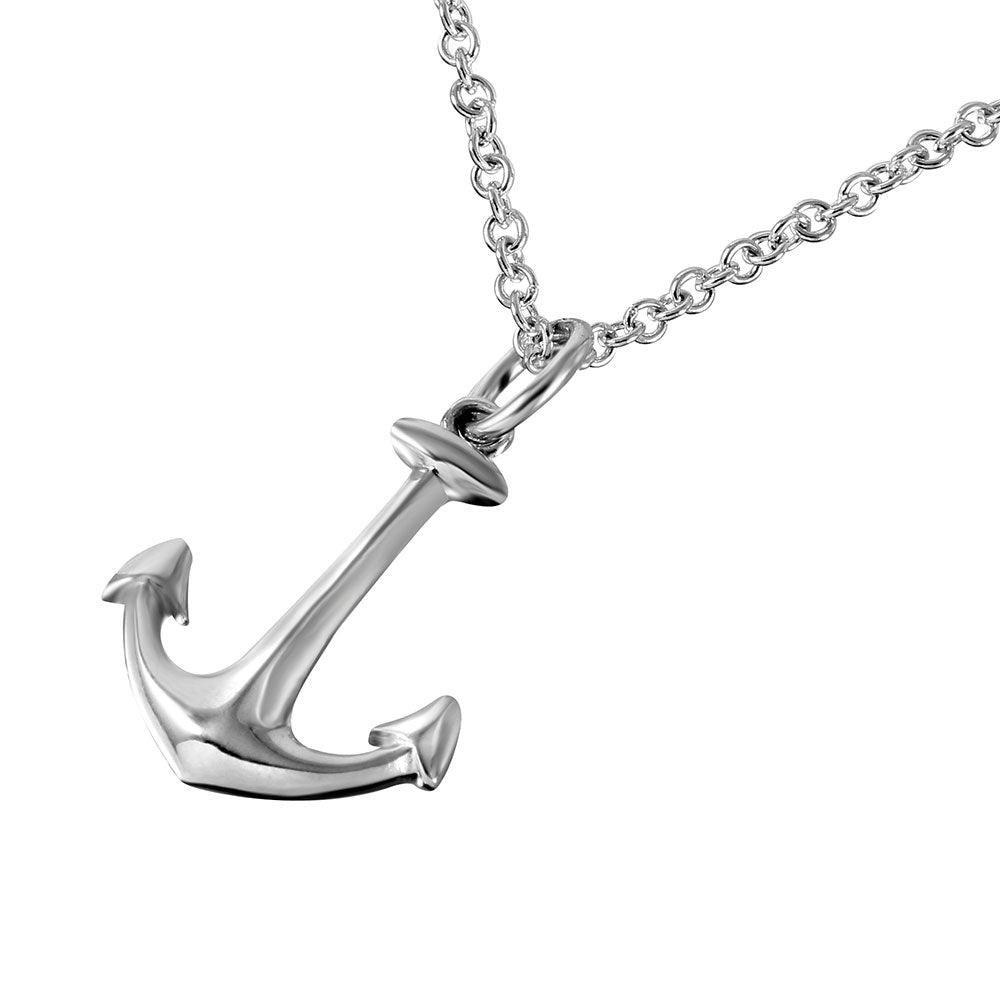 Silver 925 Rhodium Plated Clear CZ Anchor Pendant Necklace - STP00758