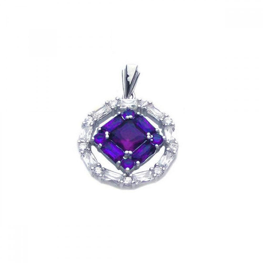 Closeout-Silver 925 Rhodium Plated Purple CZ Round Pendant - STP00908PUR