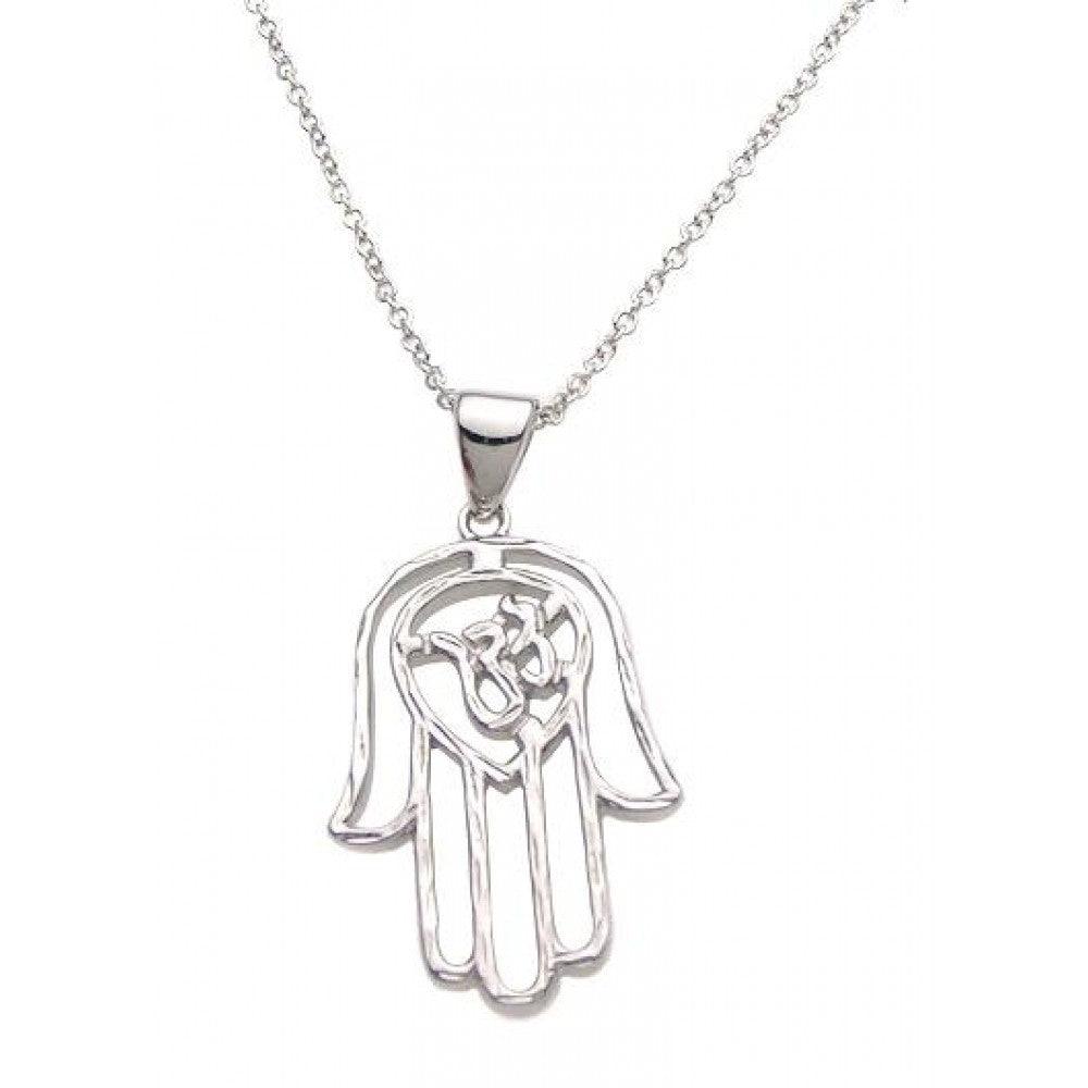 Silver 925 Rhodium Plated Hamsa Pendant Necklace - STP00973