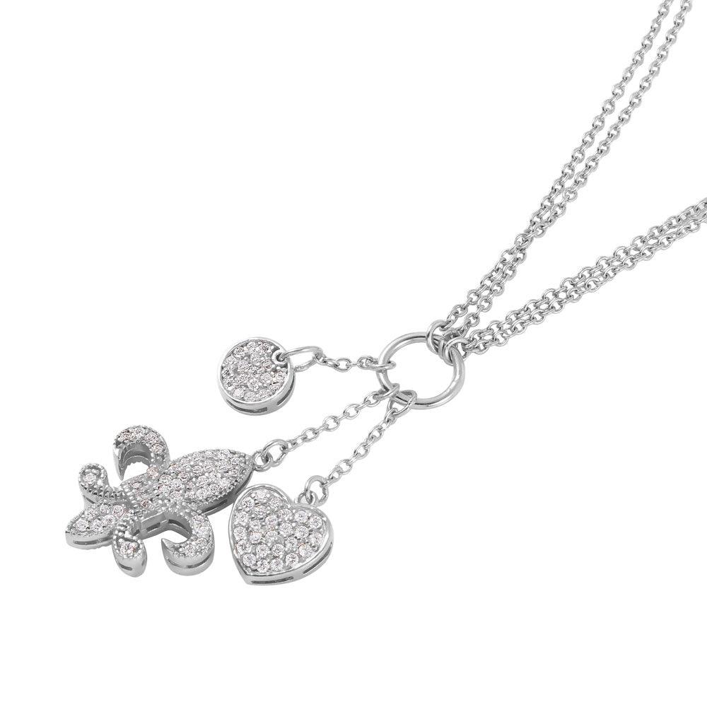 Closeout-Silver 925 Rhodium Plated Fleur de Lis Charms and CZ Accents Necklace - STP01022