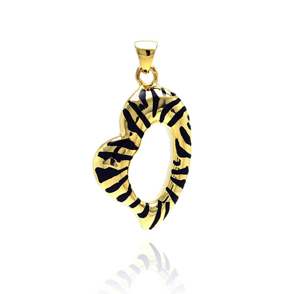 Closeout-Silver 925 Gold Plated Clear CZ Striped Pendant - STP01024