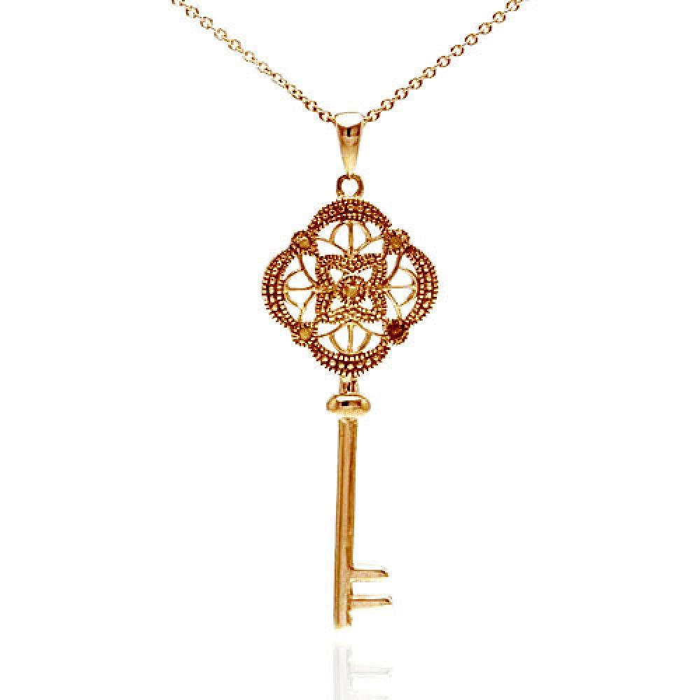 Silver 925 Rose Gold Plated Elegant Key Chain Pendent with Diamond Accents - STP01038RGP