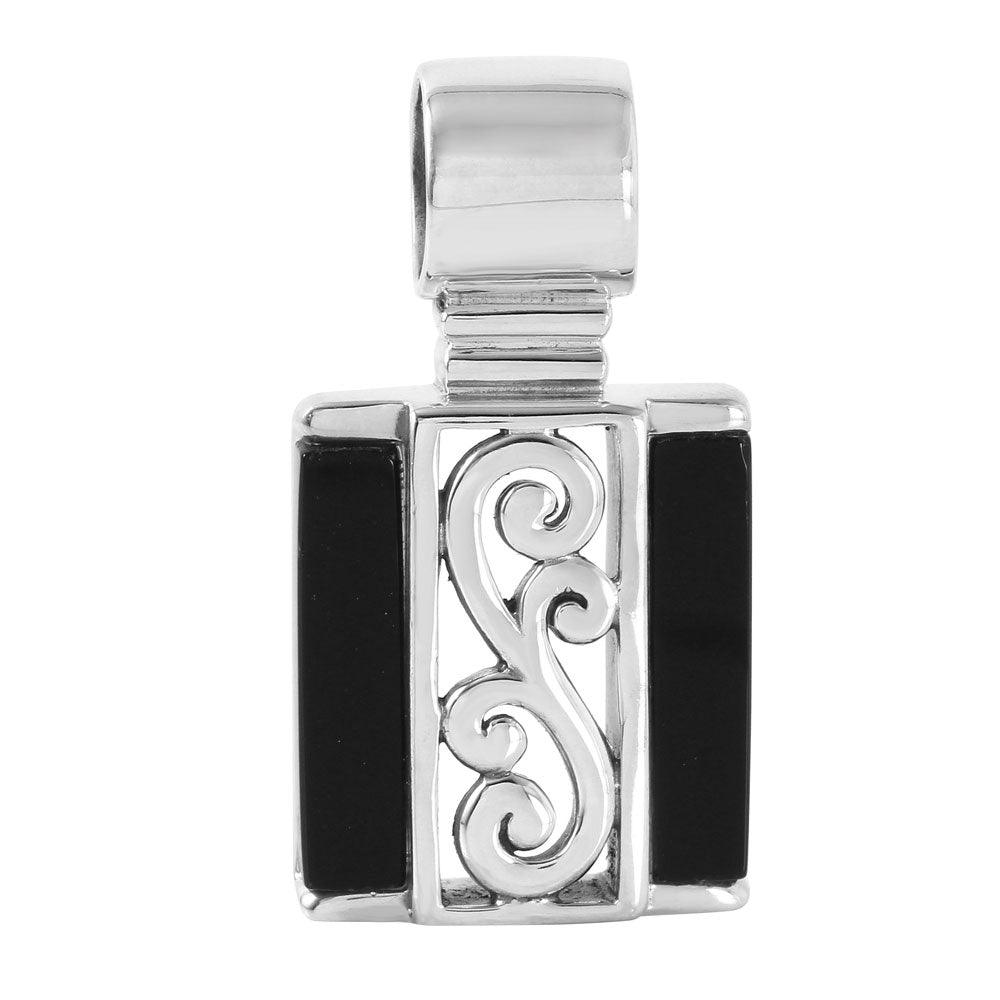 Silver 925 Swirl Bali Design Pendant with Onyx Accents - STP01083