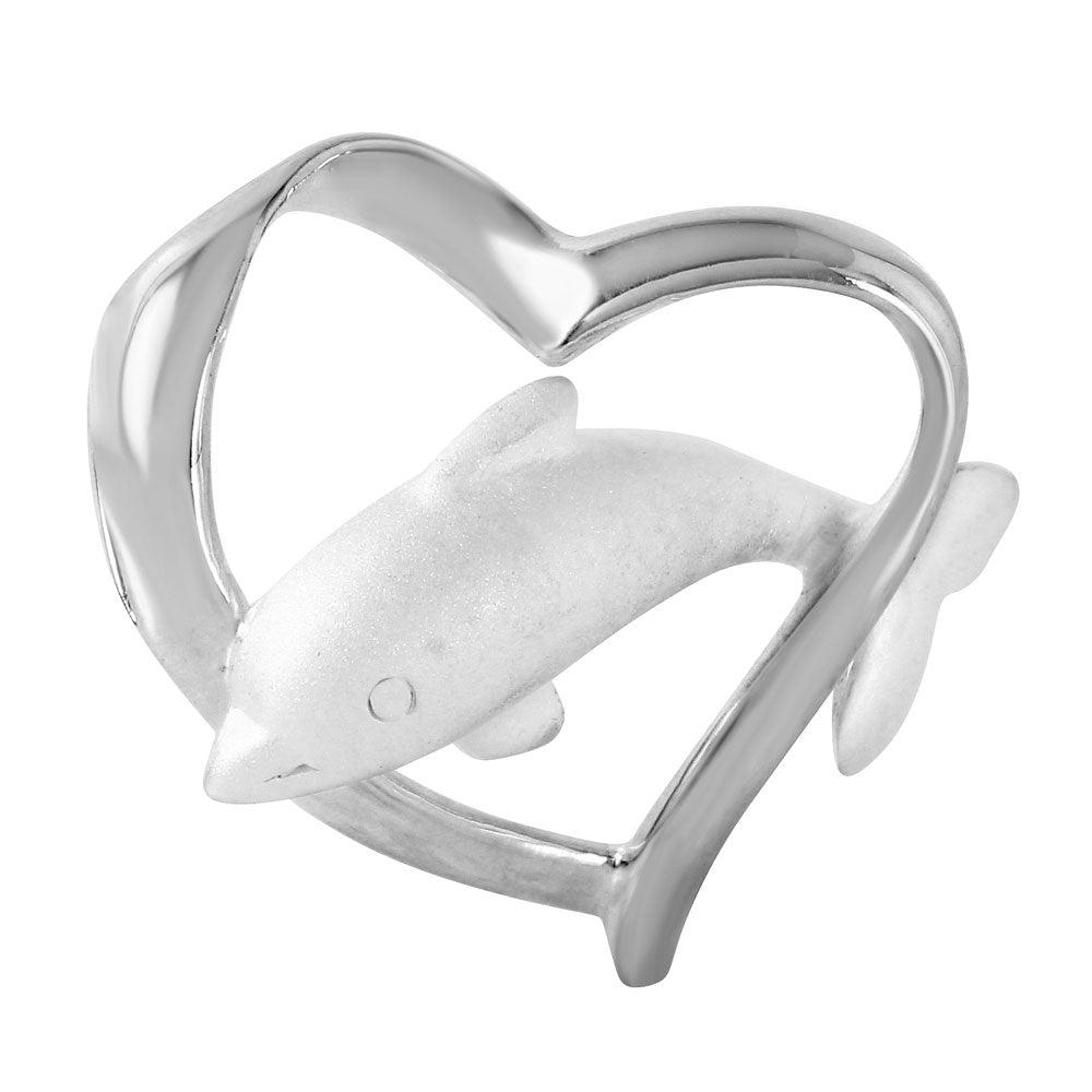 Silver 925 Open Heart with White Dolphin Pendant - STP01088