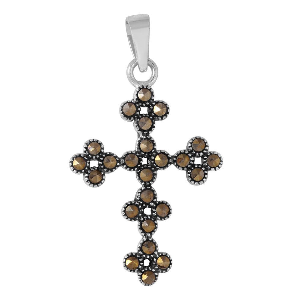 Silver 925 Stylized Clusters Cross Shaped Pendant - STP01095