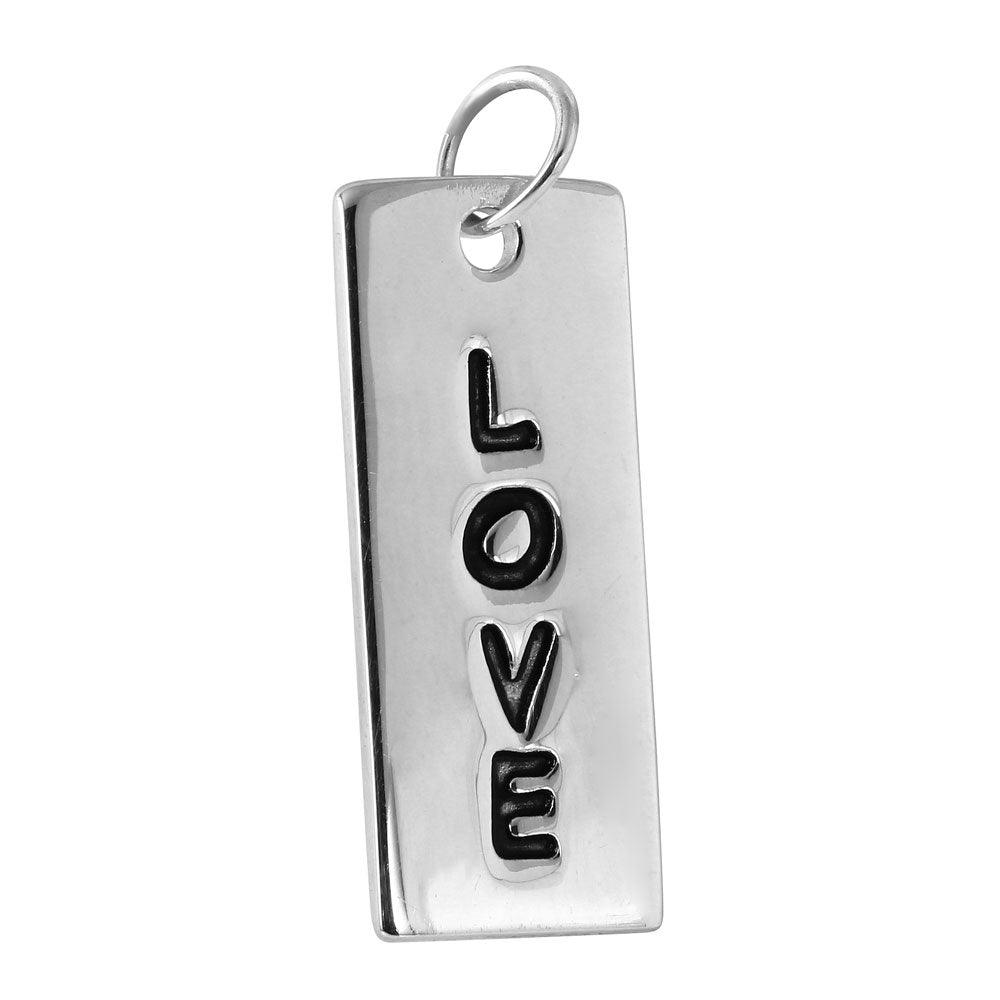 Silver 925 Rhodium Plated Rectangular 'LOVE' Tag Pendant - STP01104