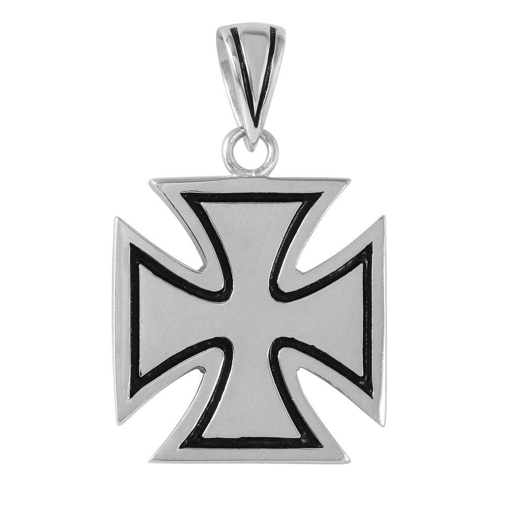 Silver 925 Stylized Iron Cross Shaped Pendant - STP01106