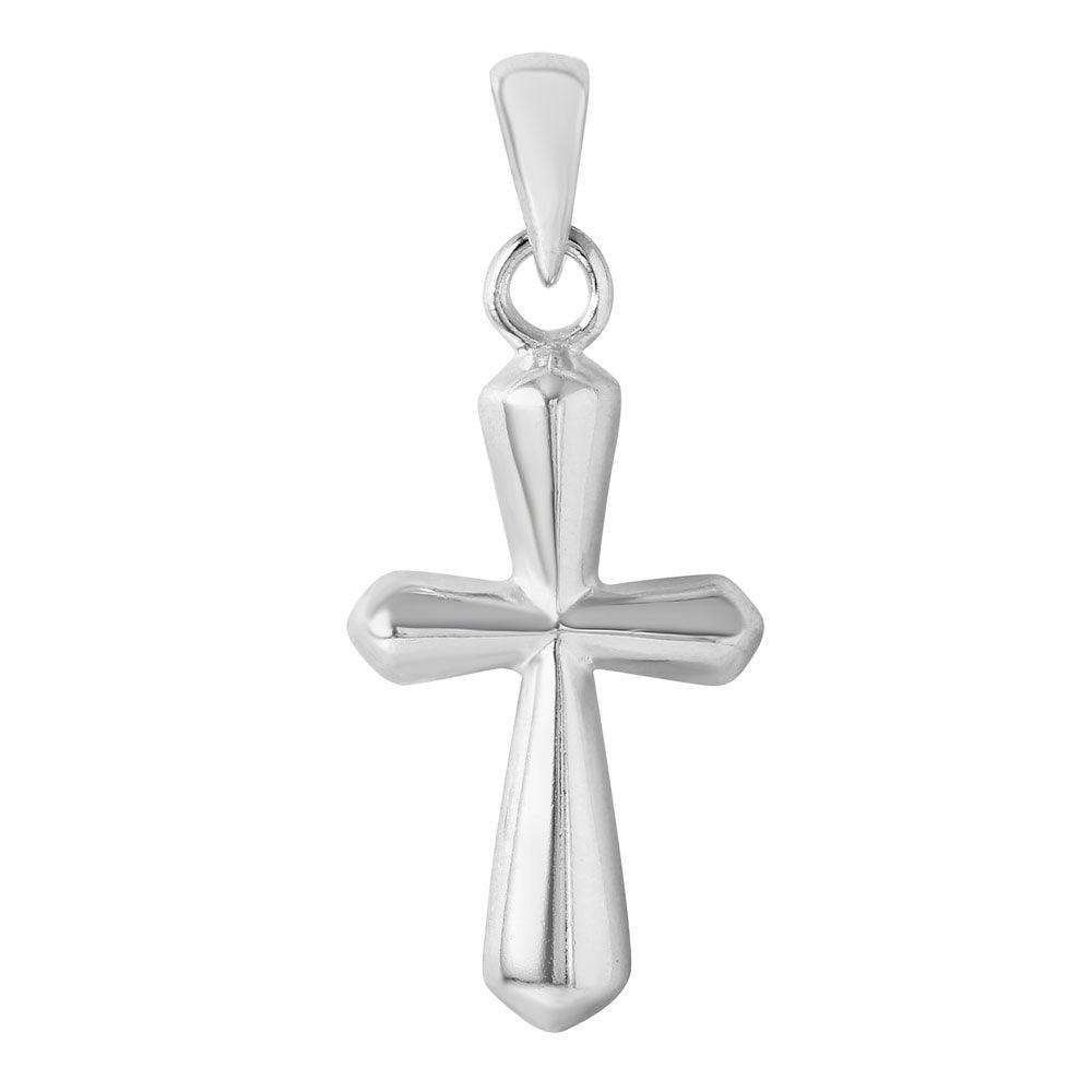 Silver 925 Small Beveled Cross Shaped Pendant - STP01112