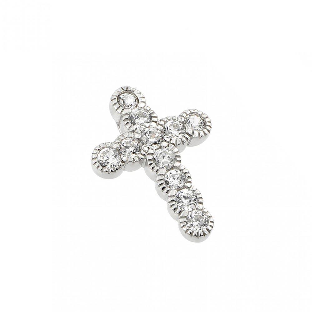 Silver 925 Rhodium Plated Clear CZ Cross Pendant - STP01115