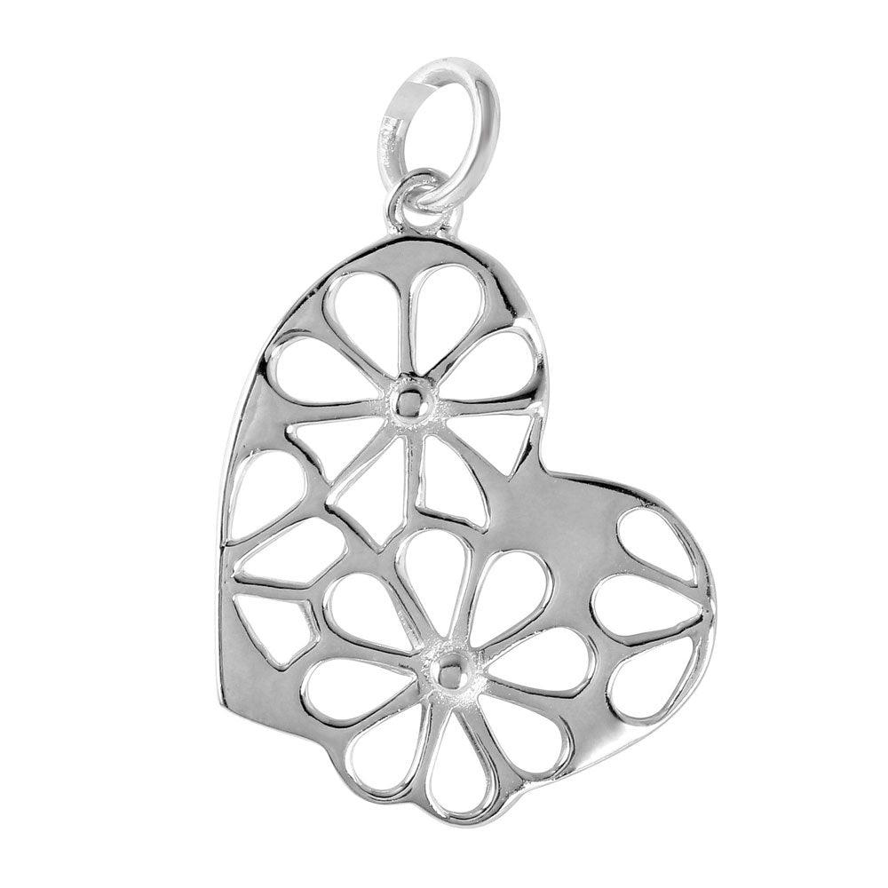 Silver 925 Heart Shaped Floral Cutout Pendant - STP01121