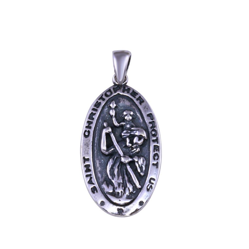 925 Sterling Silver Saint Christopher Oxidized Pendant - STP01169