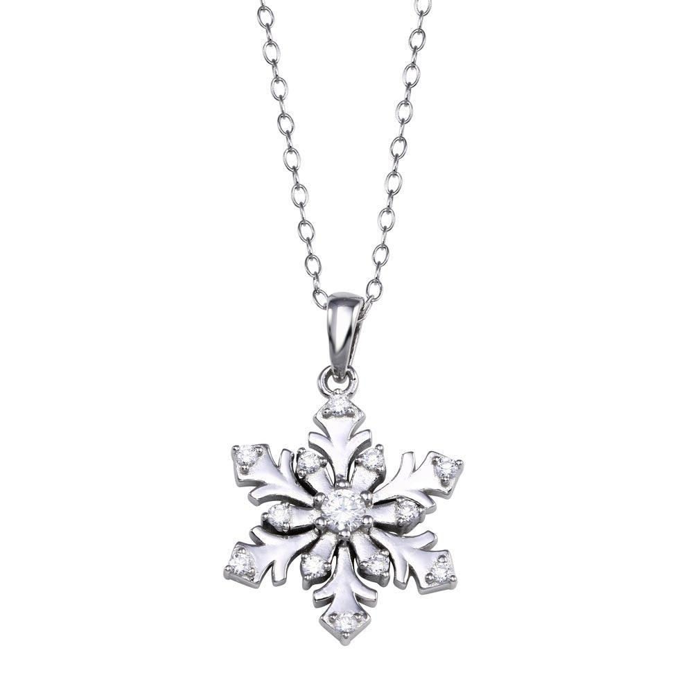 Rhodium Plated 925 Sterling Silver Snow Flakes CZ Necklace - STP01267