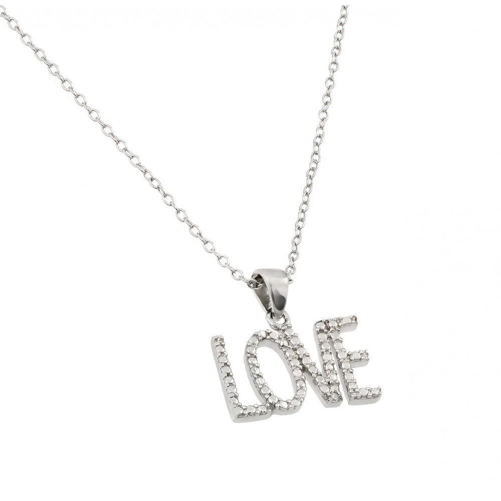 Silver 925 Rhodium Plated Clear CZ LOVE Pendant Necklace - STP01337