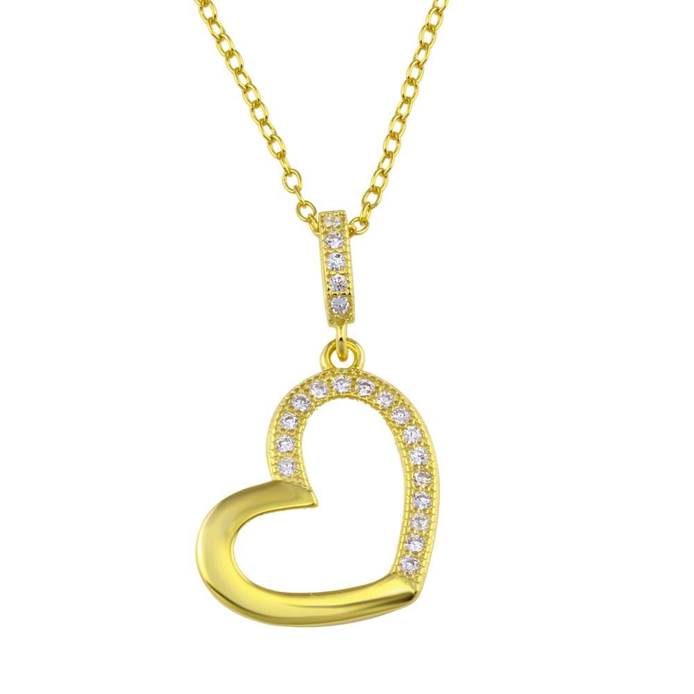 Gold Plated 925 Sterling Silver Open Heart Necklace with CZ - STP01352GP