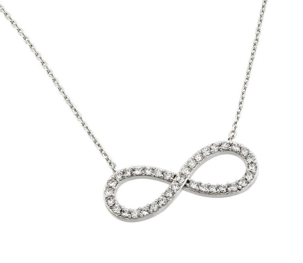 Silver 925 Rhodium Plated Clear CZ Infinity Pendant Necklace - STP01375RH