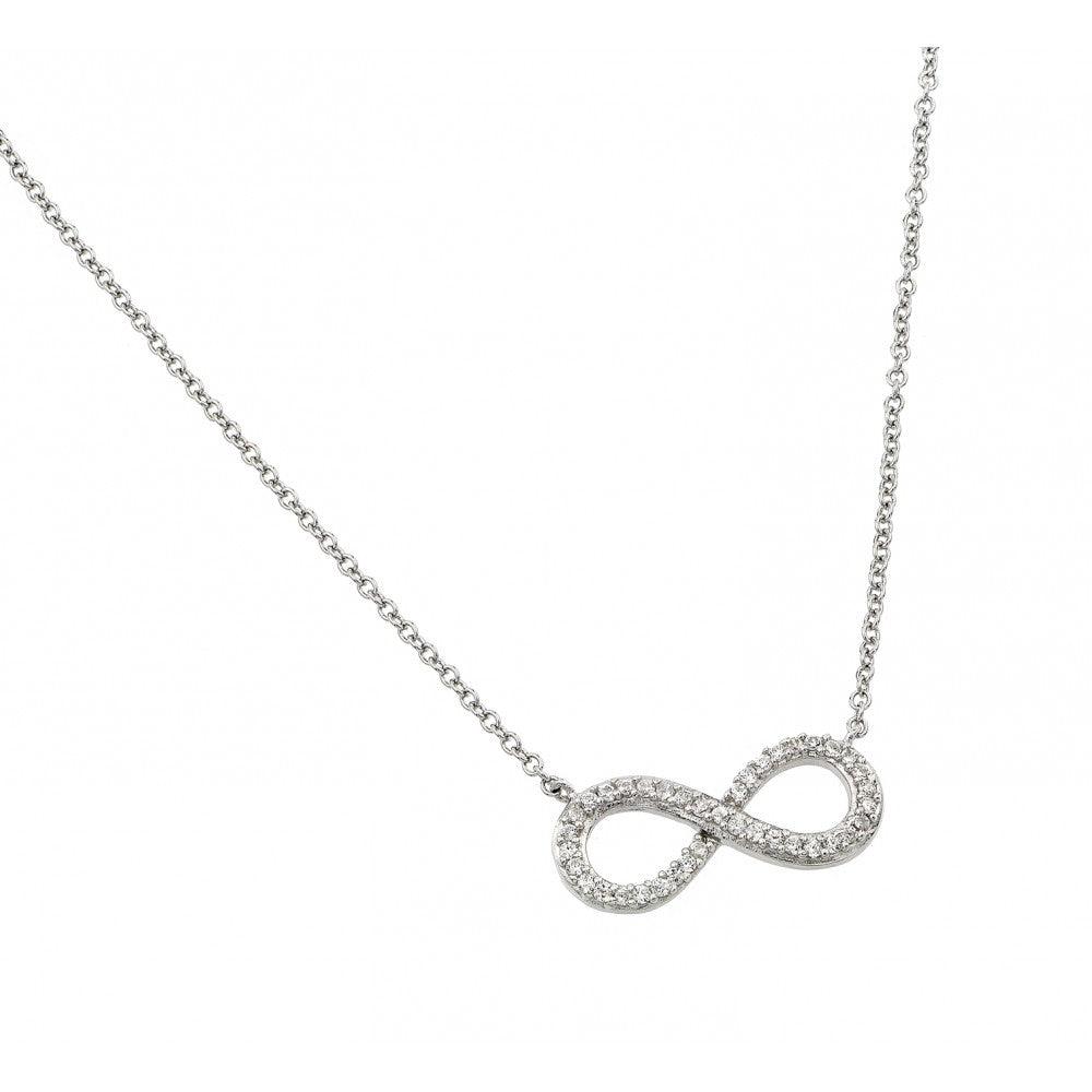 Silver 925 Rhodium Plated Clear CZ Infinity Pendant Necklace - STP01381RH