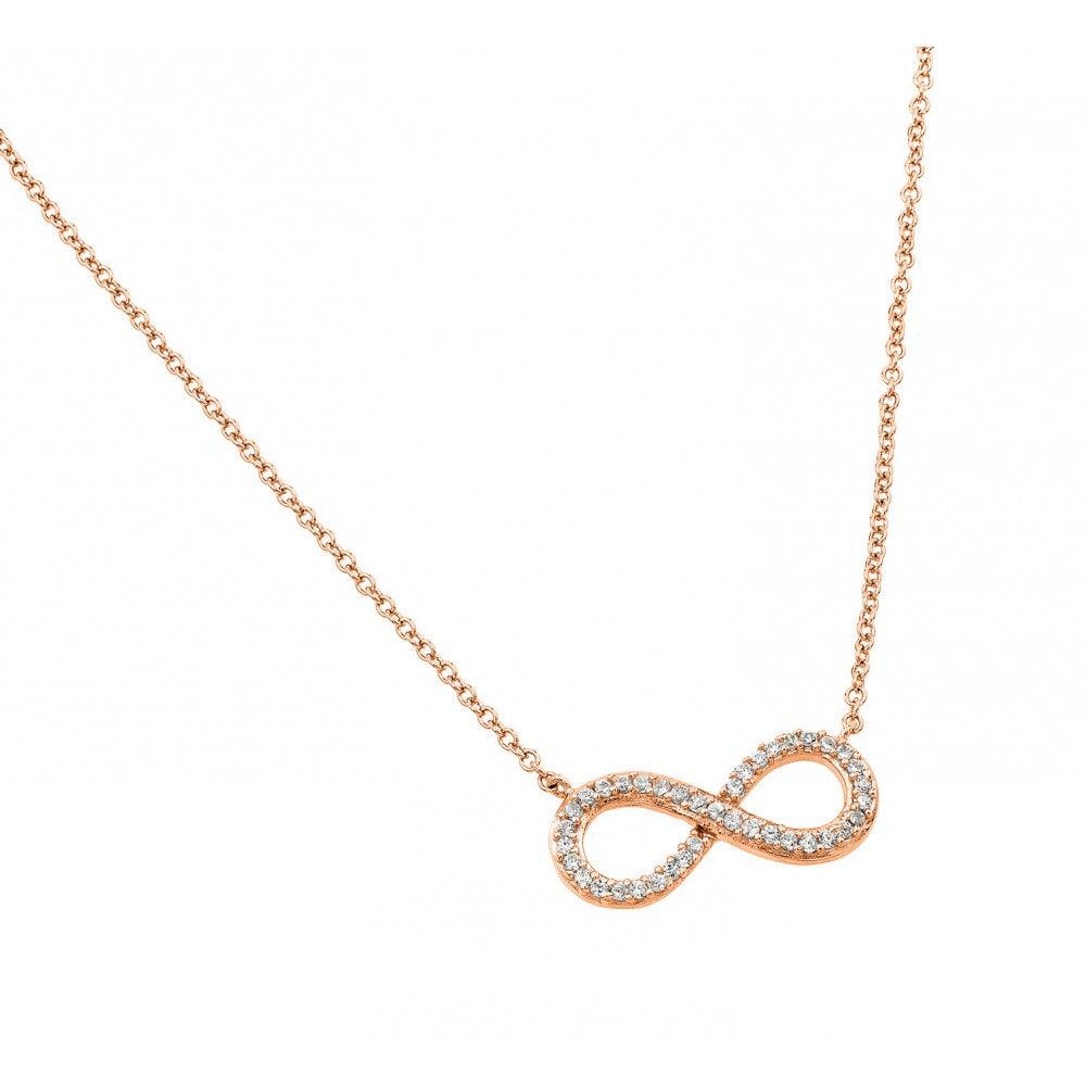 Silver 925 Rose Gold Plated Clear CZ Infinity Pendant Necklace - STP01381RGP