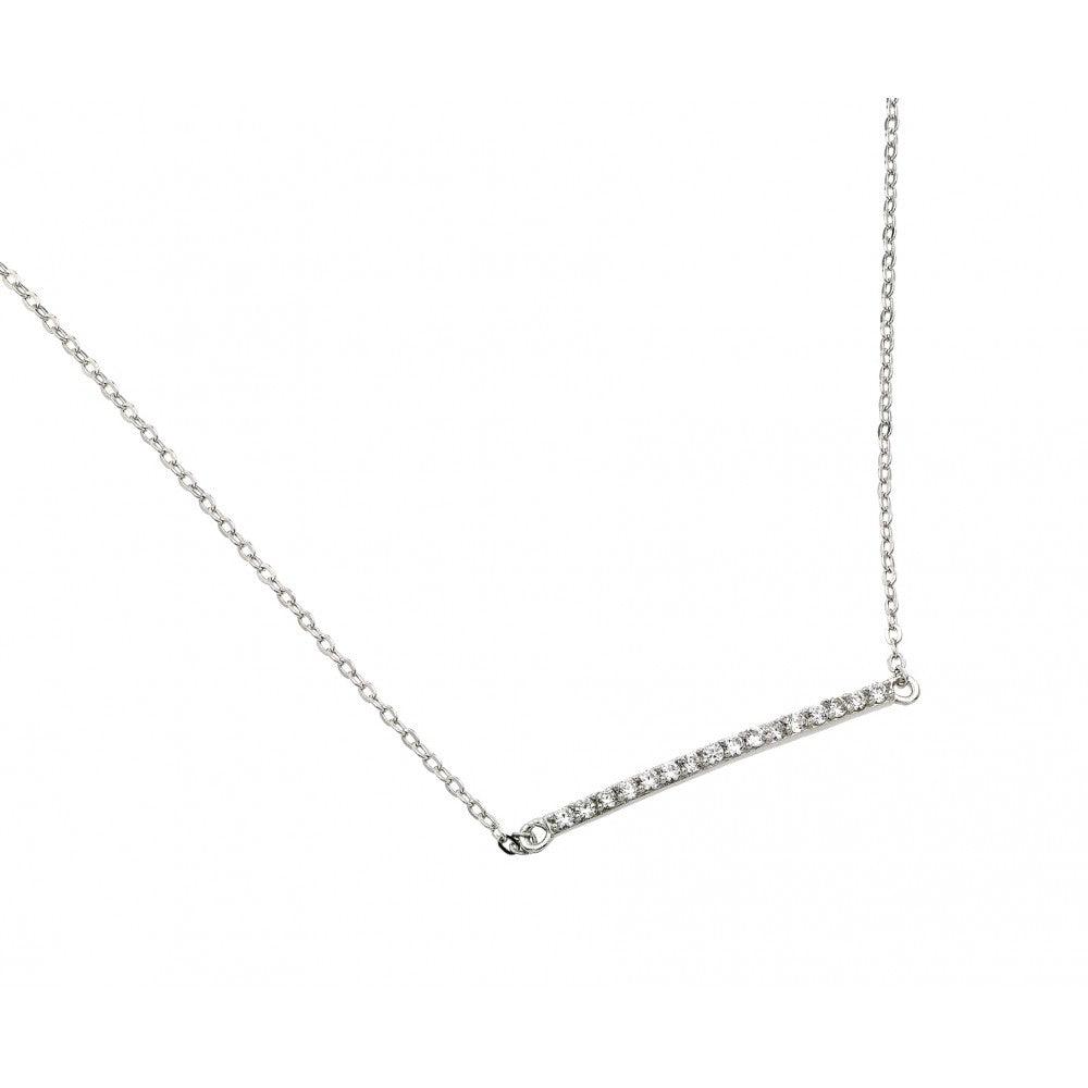 Silver 925 Rhodium Plated Clear CZ Line Pendant Necklace - STP01394